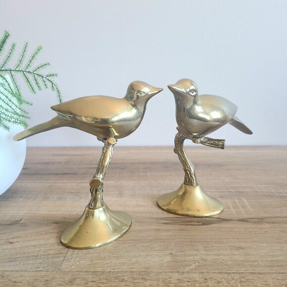 Set of 2 vintage brass birds on branches figurines. - Picture 1 of 7